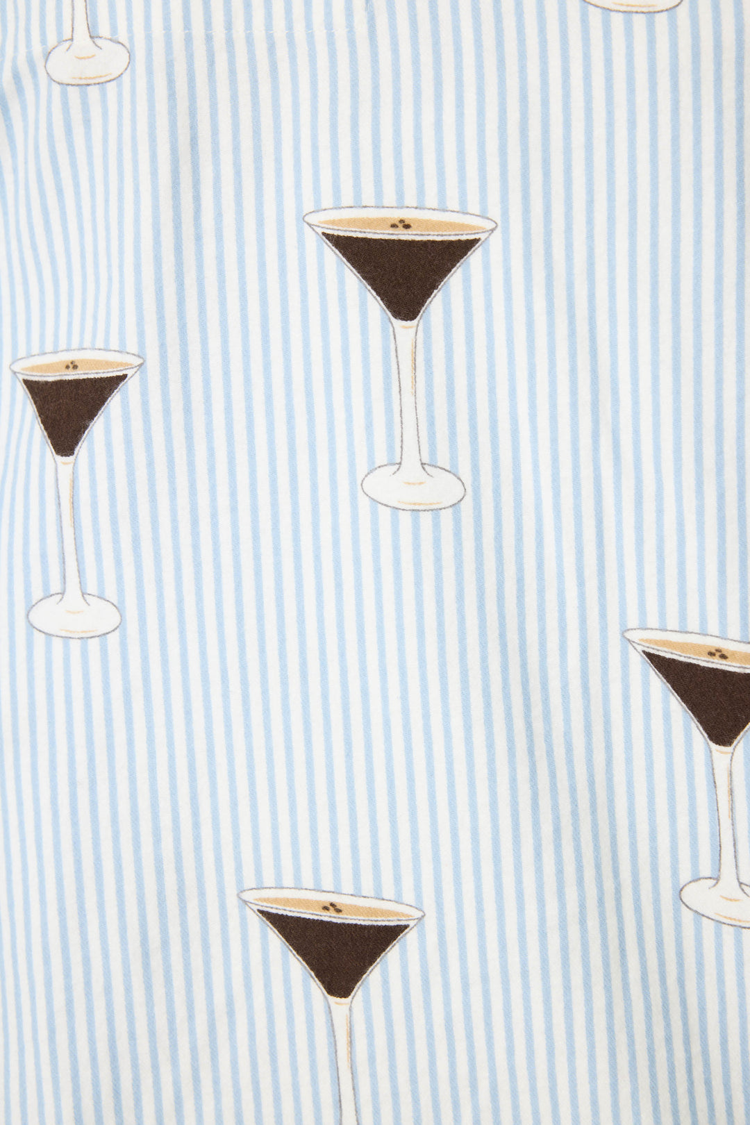Women's white and blue stripe pj short with espresso martini pattern.
