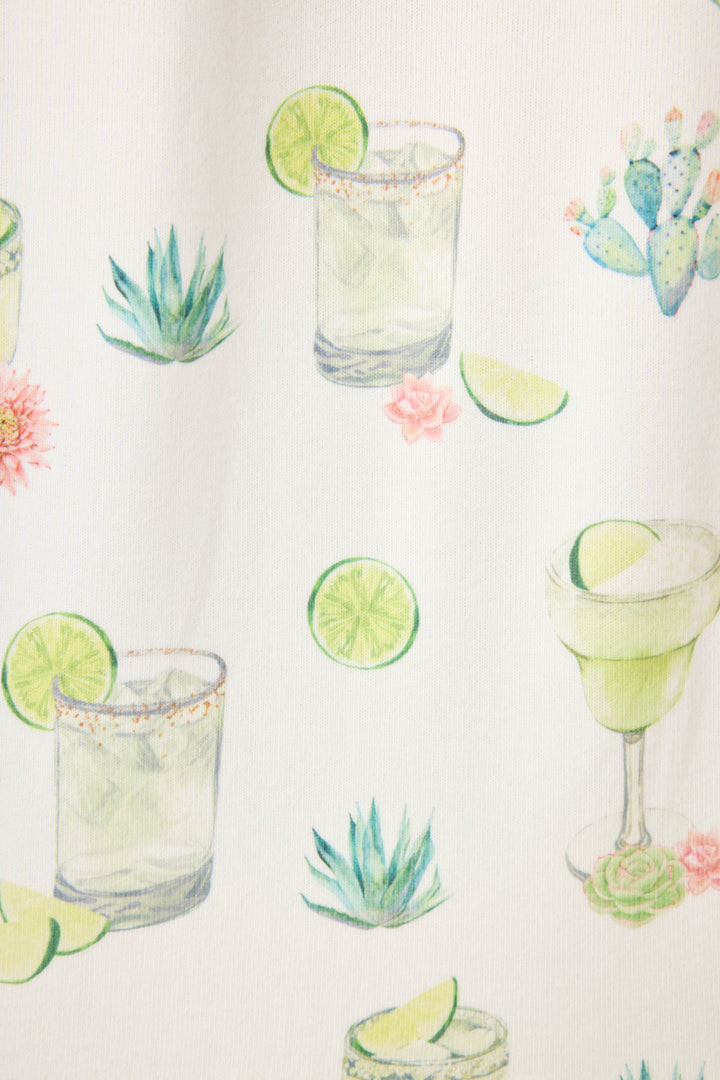 Margarita & lime printed pajama short for women in ivory butter jersey. Tie waistband.