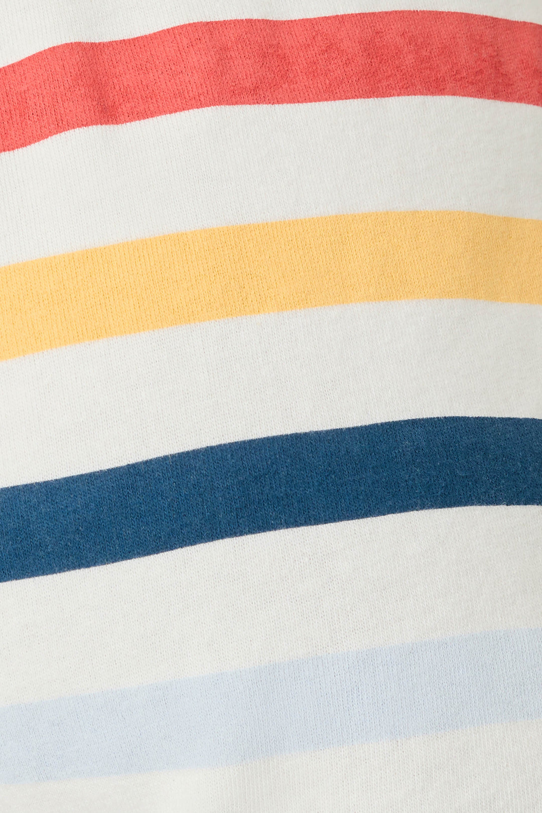 Ivory with navy, red, gold striped lounge shorts for women. Elastic tie waist & curved hem binding.