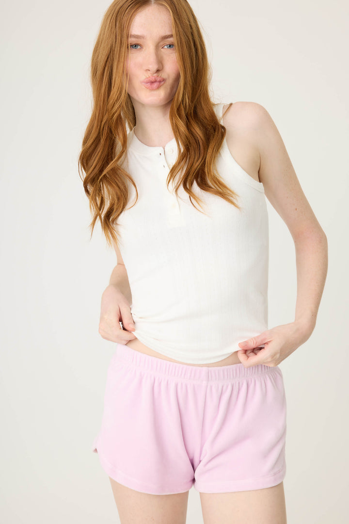 Women's pale lilac lounge short.