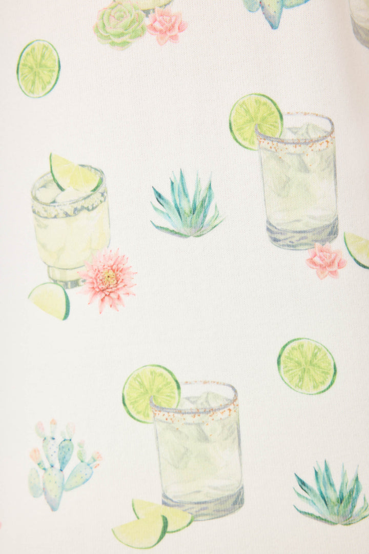 Margarita & lime printed sleep tank top for women in ivory butter jersey. Racer back, with curved hem.
