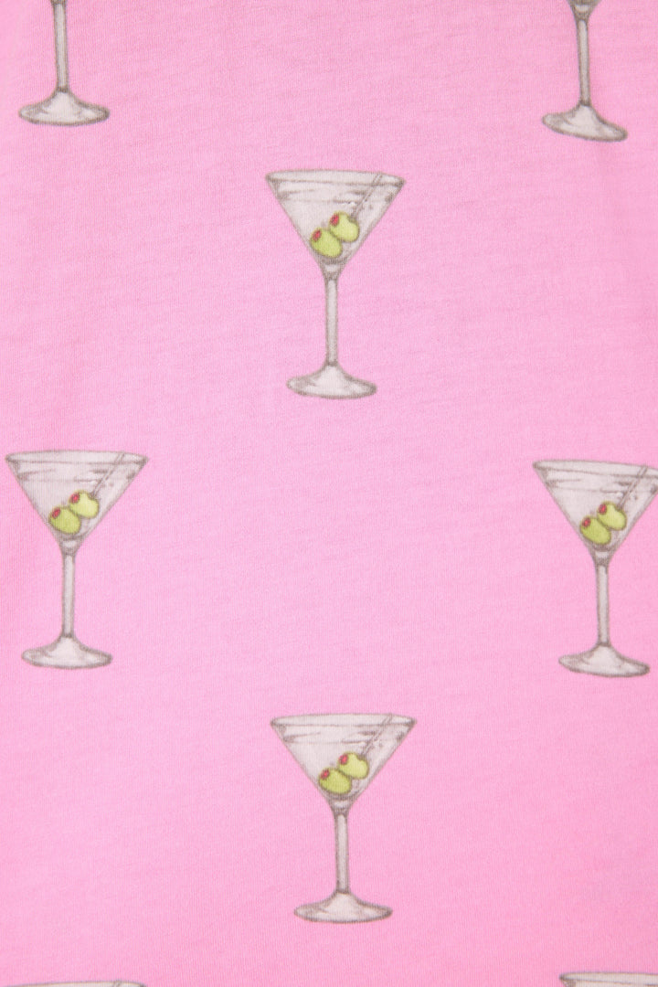 Pink martini print women's sleep tank top in cotton-blend jersey. Racer back with curved hem.