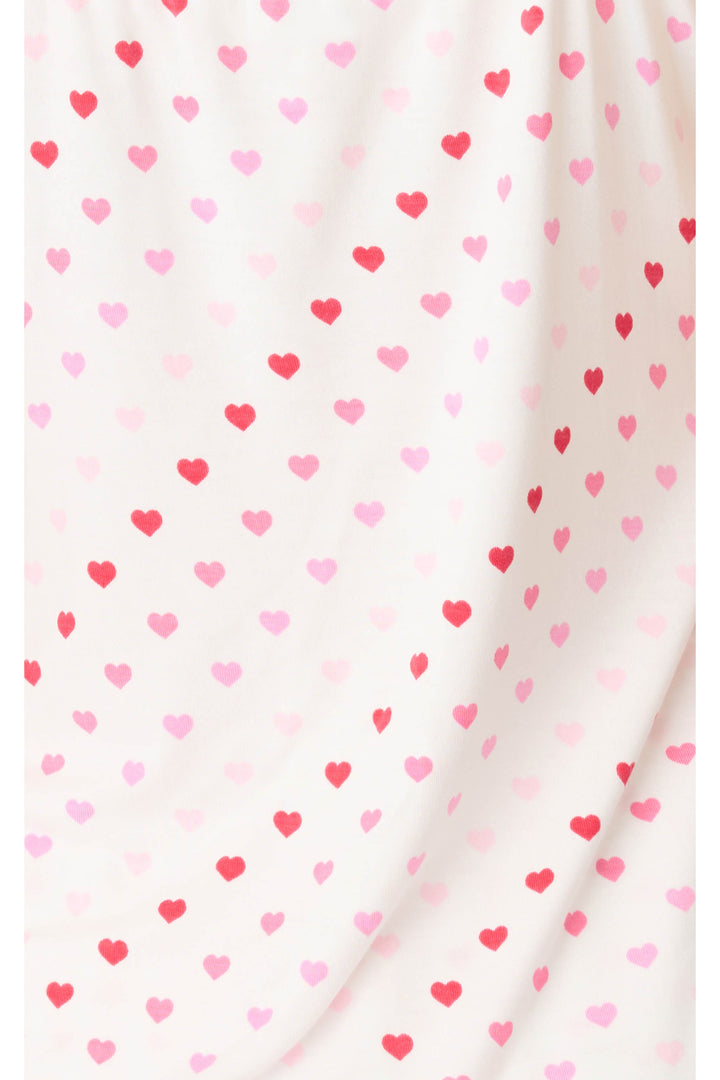 Women's white lace pj tank with pink heart pattern.