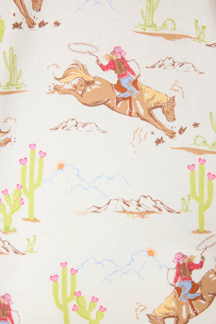 Natural Western print women's sleep tank top in cotton-blend jersey. Racer back with curved hem.