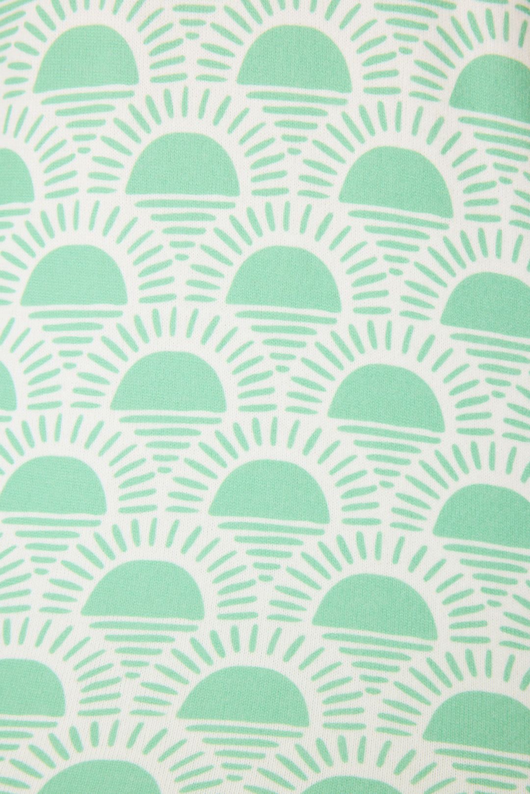Women's green racket-sun printed racer back tank top wtih contrast binding armholes. Curved hem.