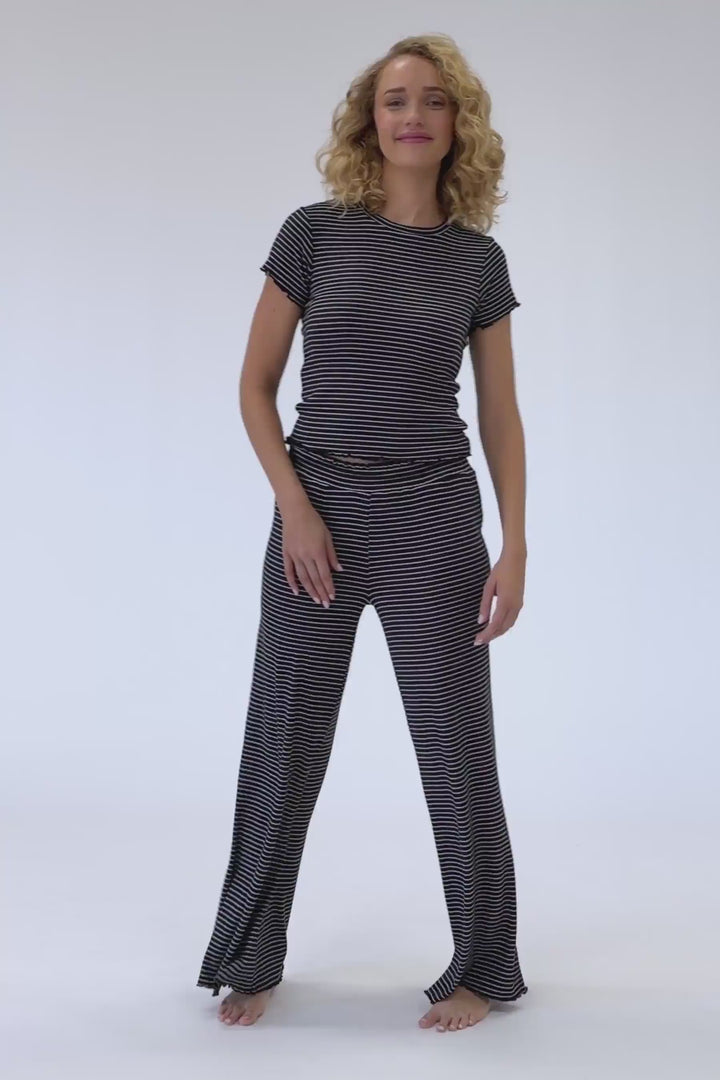 Pretty Stripes Onyx Pointelle Short Sleeve Top