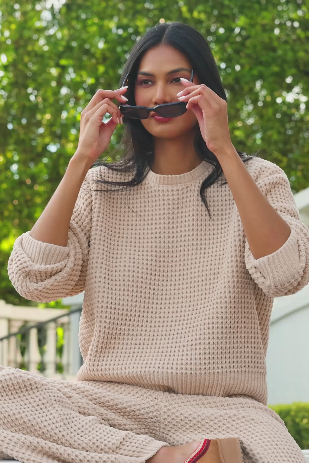 Cozy Chenille Waffle Smoky Beige Sweater