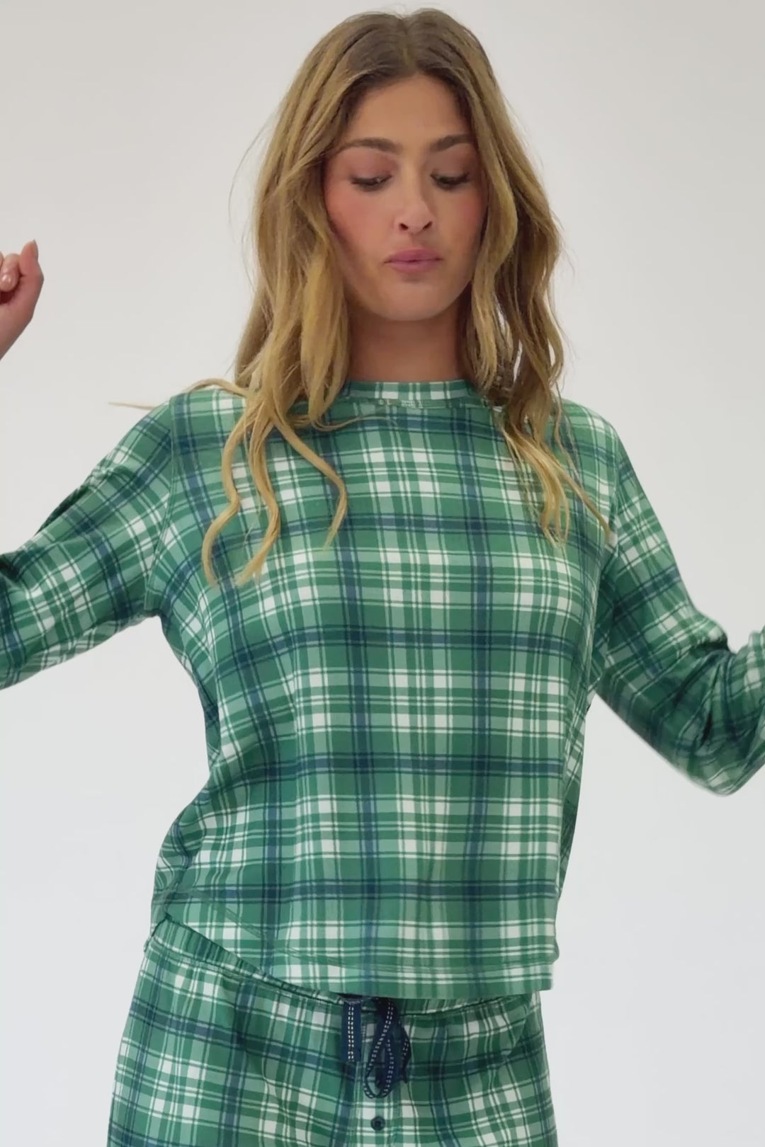 Plaid About You Blue & Green Plaid Print Long Sleeve Top