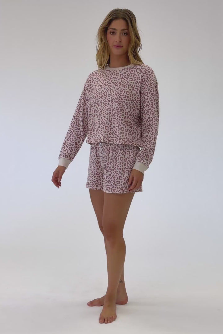 Boyfriend Boxer Leopard Print Long Sleeve & Shorts PJ Set
