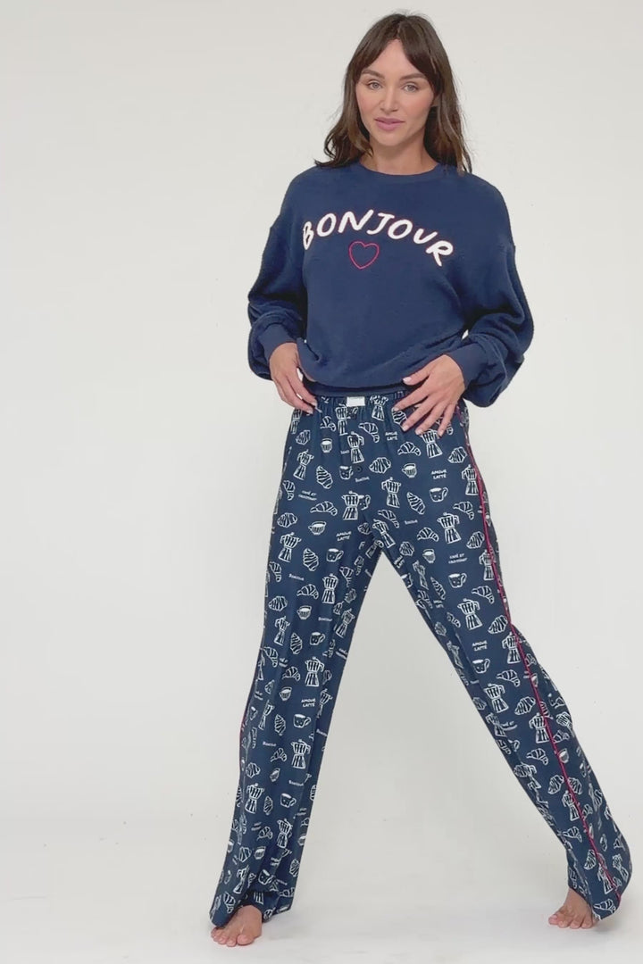 Bonjour Babe French Breakfast Print Pajama Pants