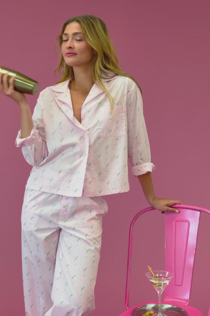 Afterparty Poplin Stripe & Martini Print Pajama Pants
