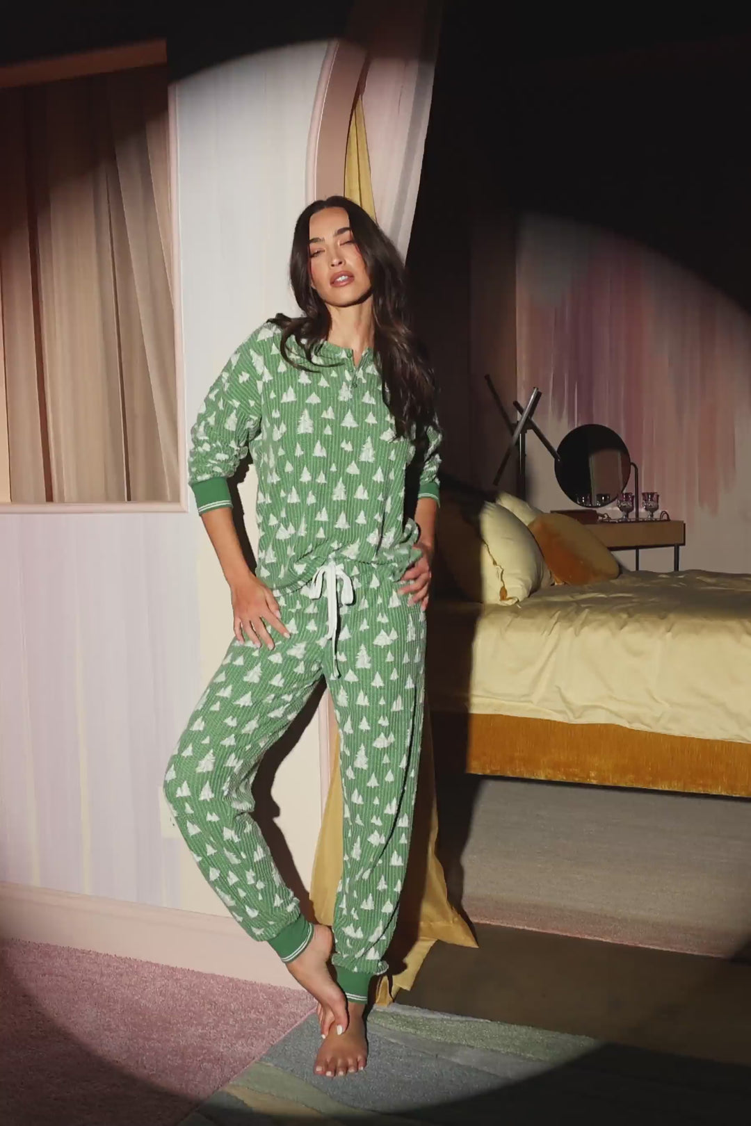 Ski Jammie Classics Tree Print Long Sleeve PJ Set