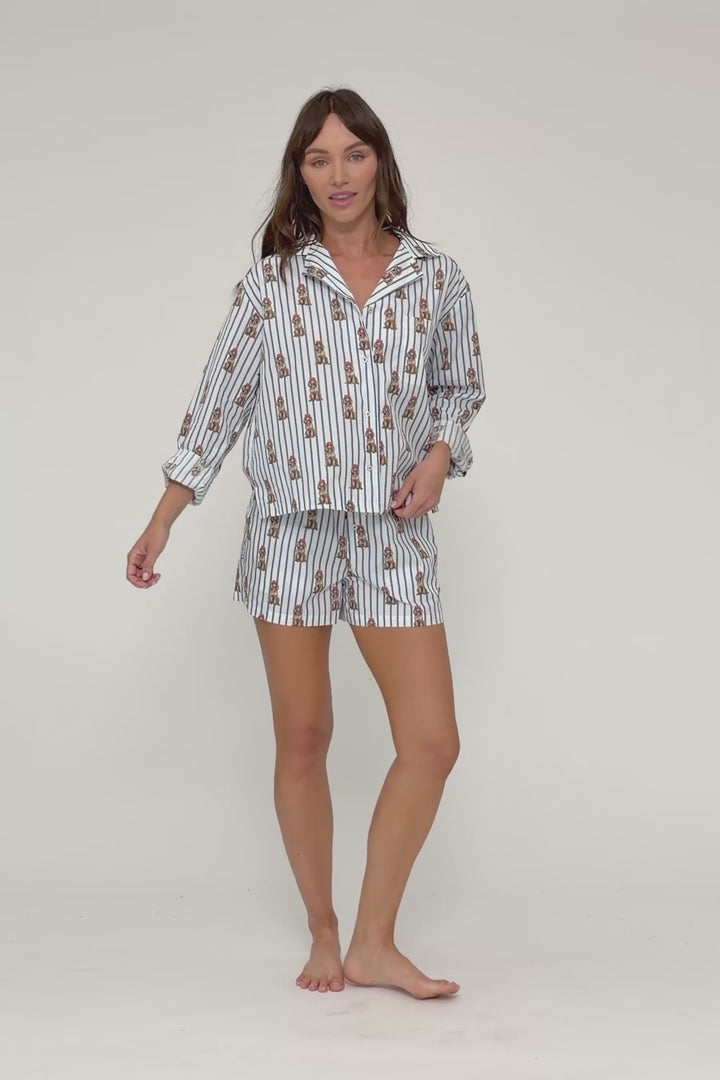 Afterparty Poplin Stripe & Poodle Print Pajama Shorts