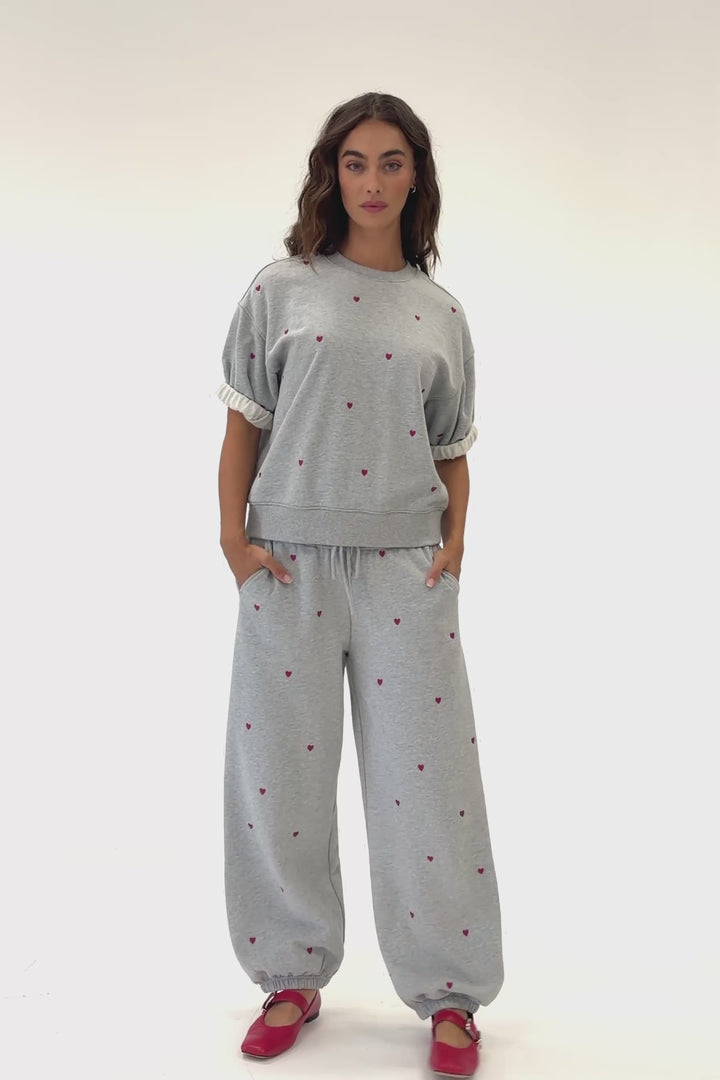 C'est La Vie Embroidered Hearts Good Hang Sweatpants