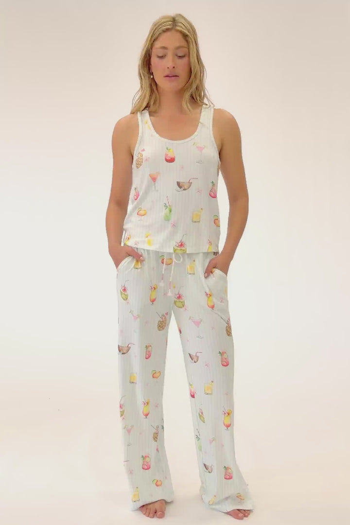 It's Five O'clock Somewhere Cocktail Print Open Leg Pants