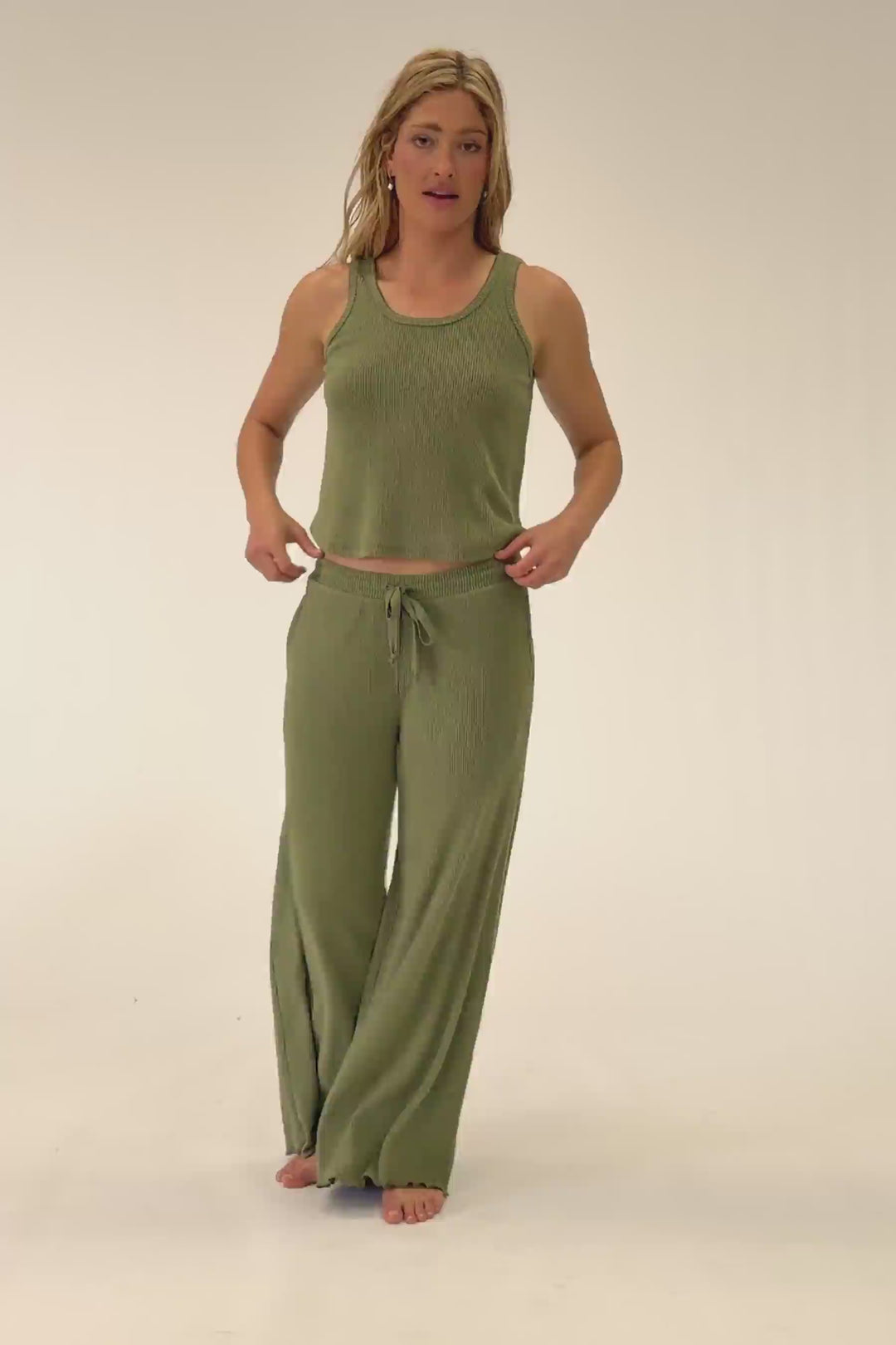 Soft Olive Rib Knit Lounge Pants