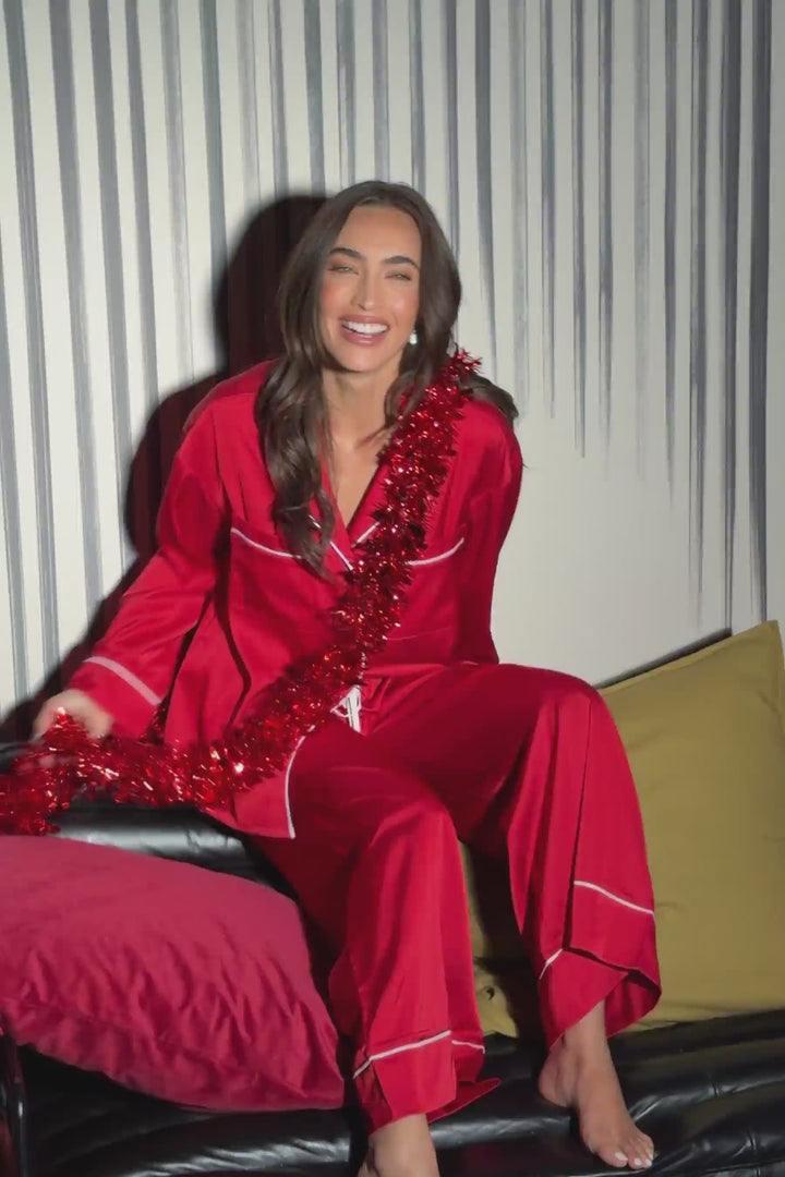 Moonlight Muse Red Satin Long Sleeve PJ Set
