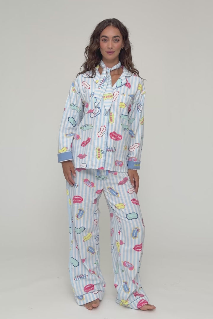Out of Office Eyemask Print 3-Piece Flannel PJ Set