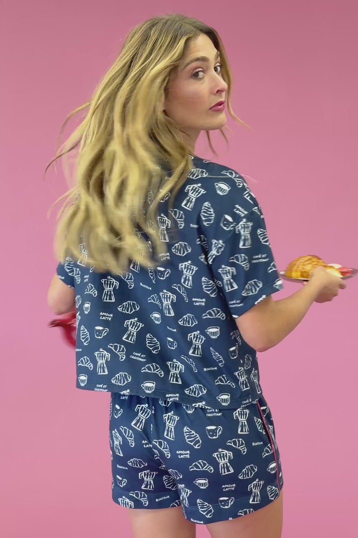 Bonjour Babe French Breakfast Print Short PJ Set