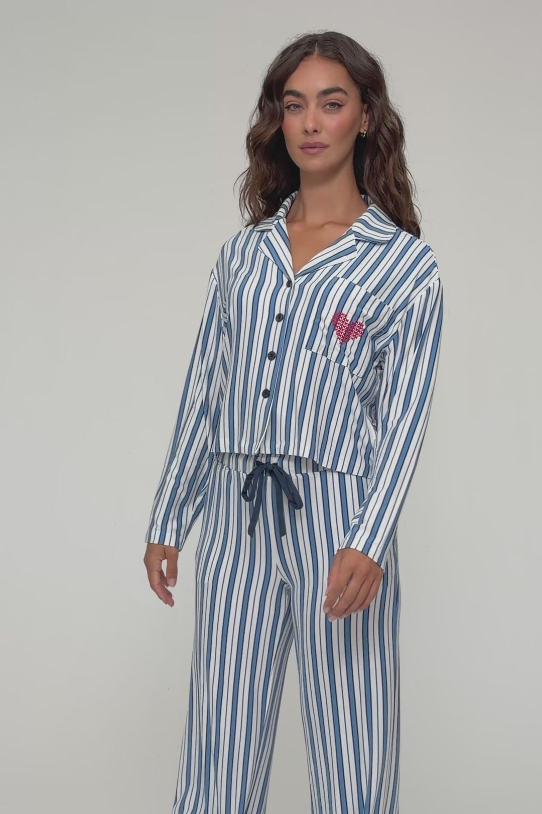 Soiree Dreams Blue Stripe Long Sleeve PJ Set