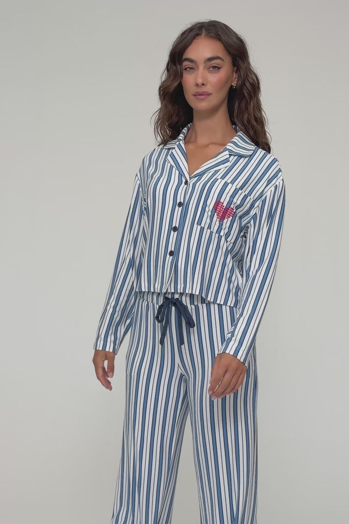 Soiree Dreams Blue Stripe Long Sleeve PJ Set