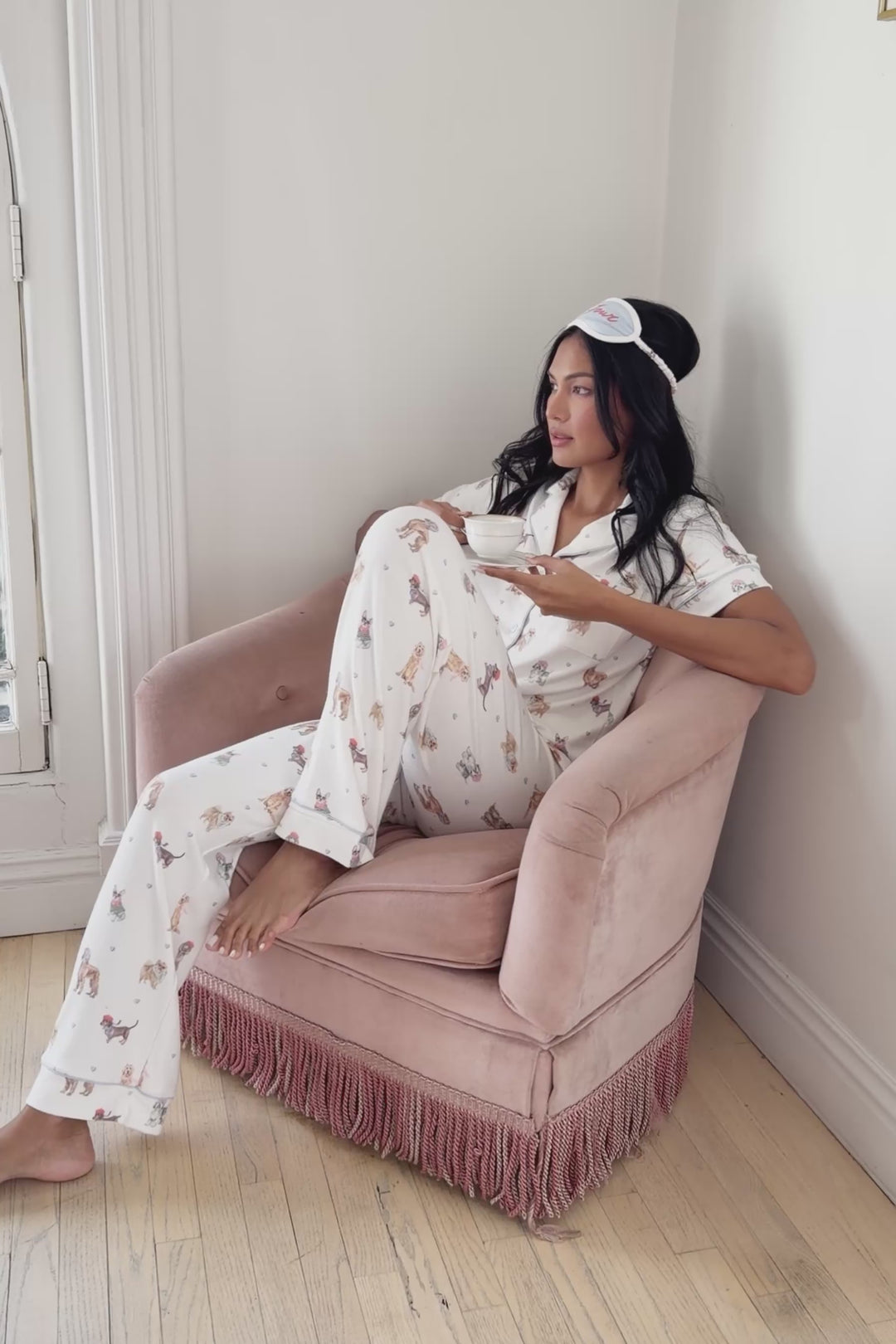 Meet Me in Pawris Dog Print 3-Piece PJ Set