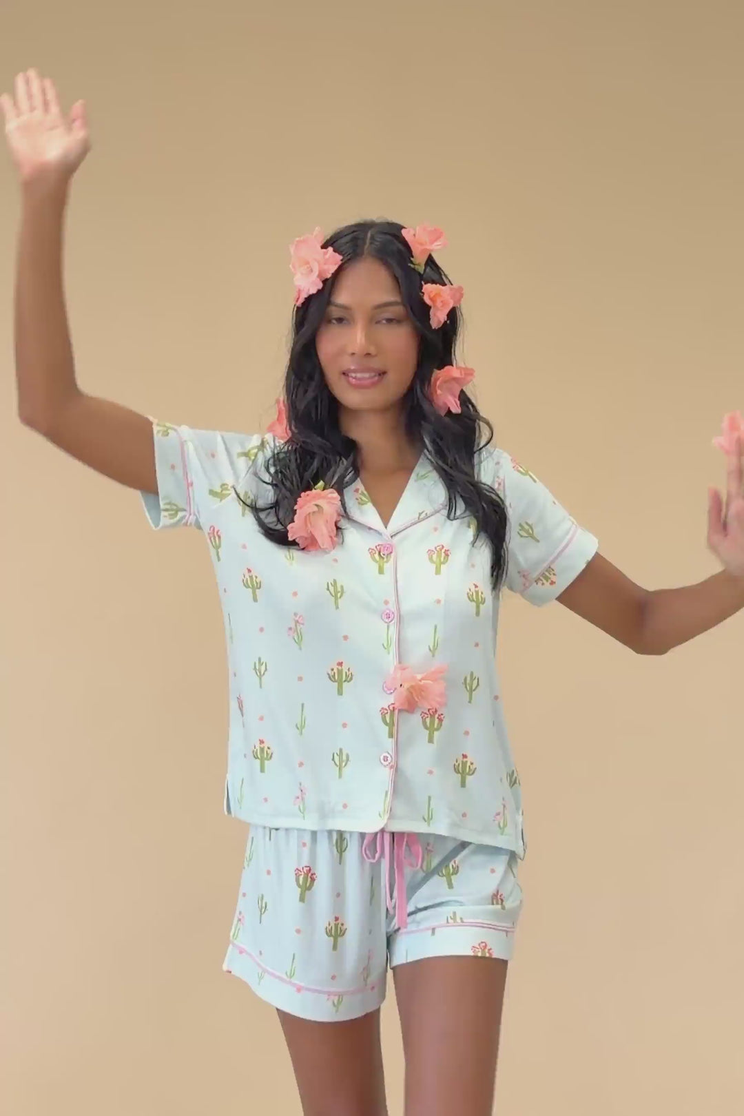 Feelin' Prickly Cactus Blooms 3-Piece Short PJ Set