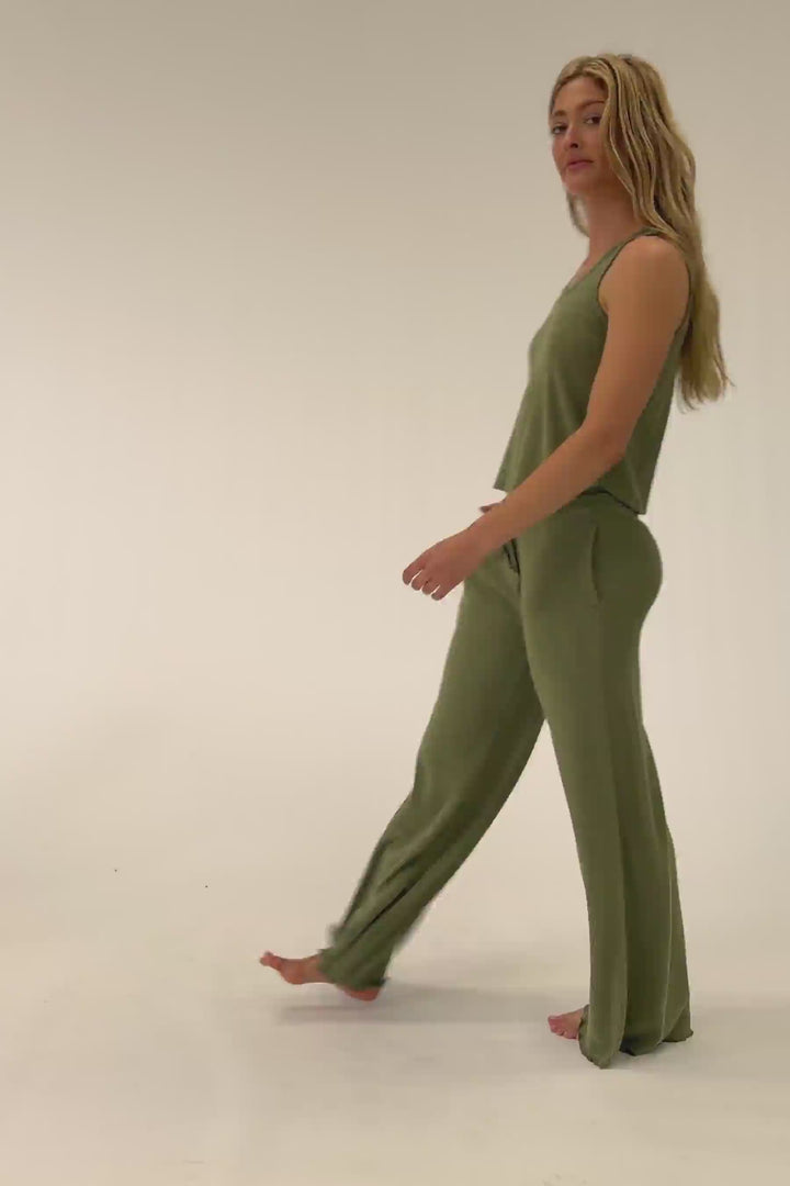 Soft Olive Rib Knit Lounge Tank Top