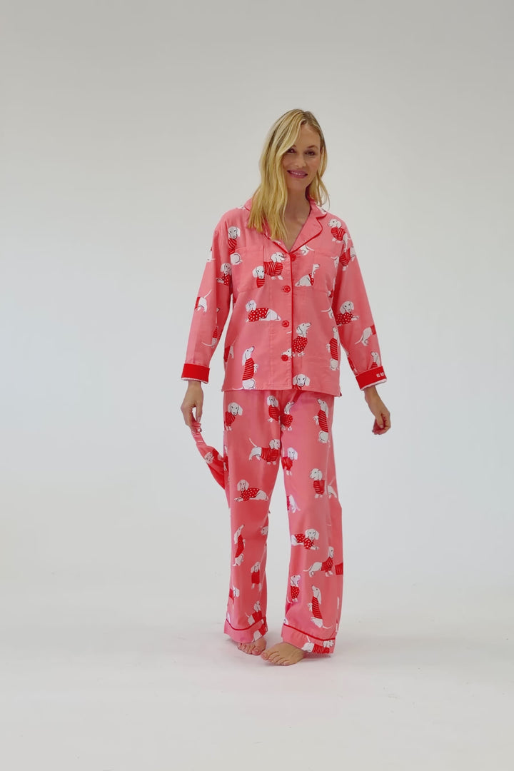Dachshund Print 3-Piece Flannel PJ Set
