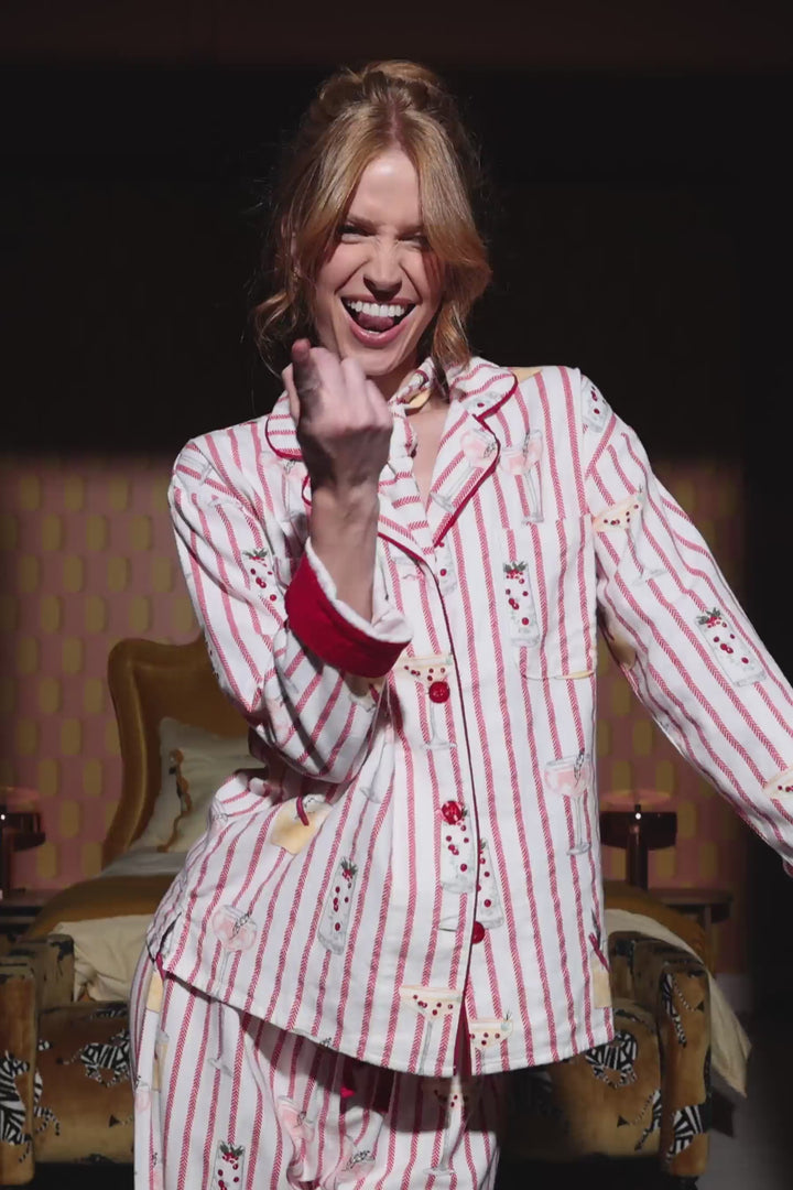 Martinis & Mistletoe Cocktail Print Flannel 3-Piece PJ Set