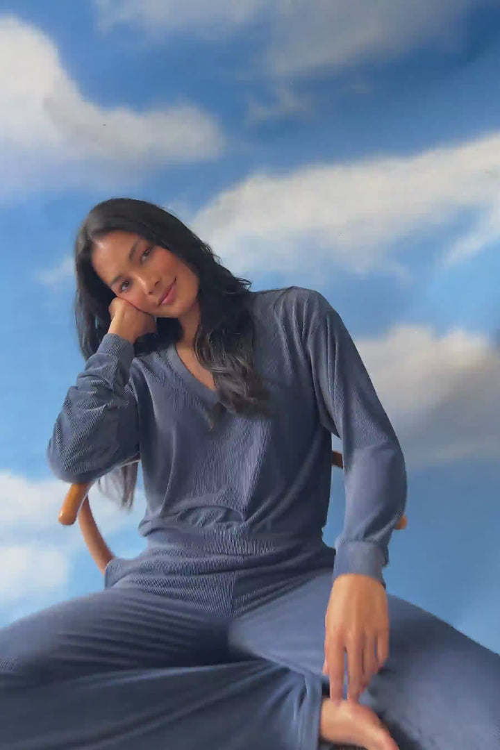 Craving Corduroy Long Sleeve V-Neck Velour Top