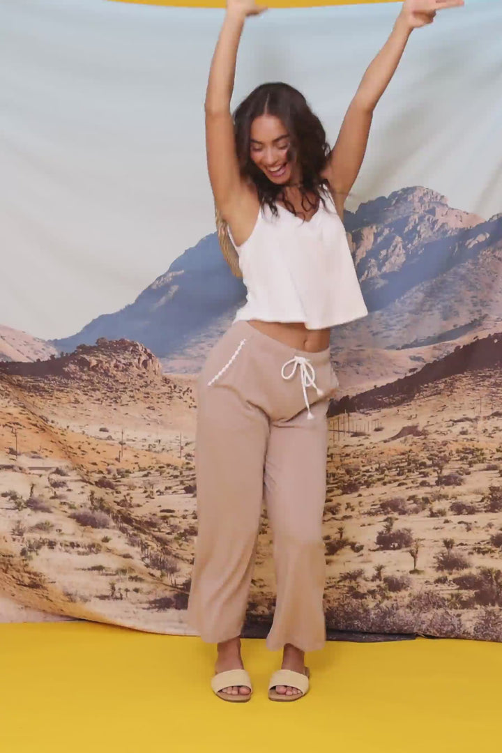 Palms Away Warm Taupe Cropped Lounge Pants