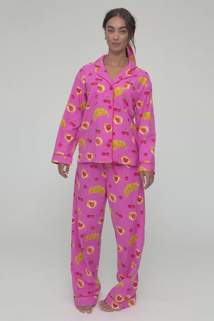 Breakfast Pastry Print 3-Piece Flannel PJ Set
