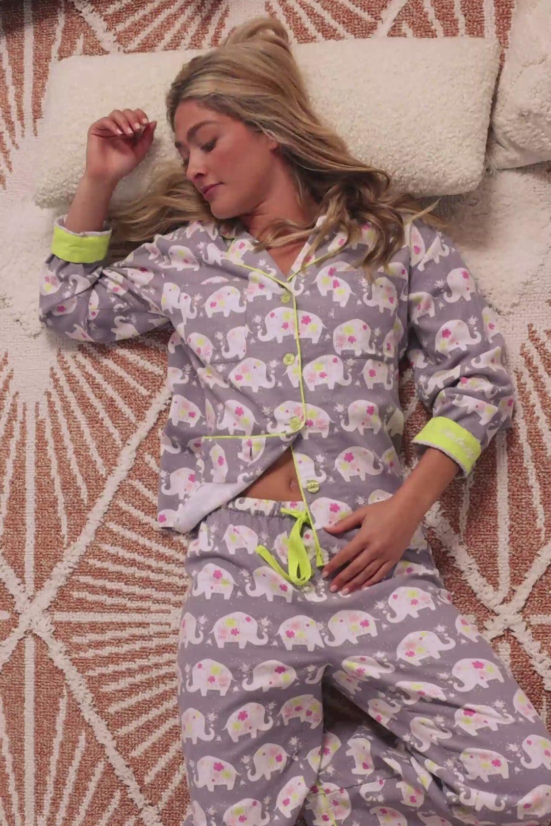 Blooms on Parade Elephant Print 3-Piece Flannel PJ Set