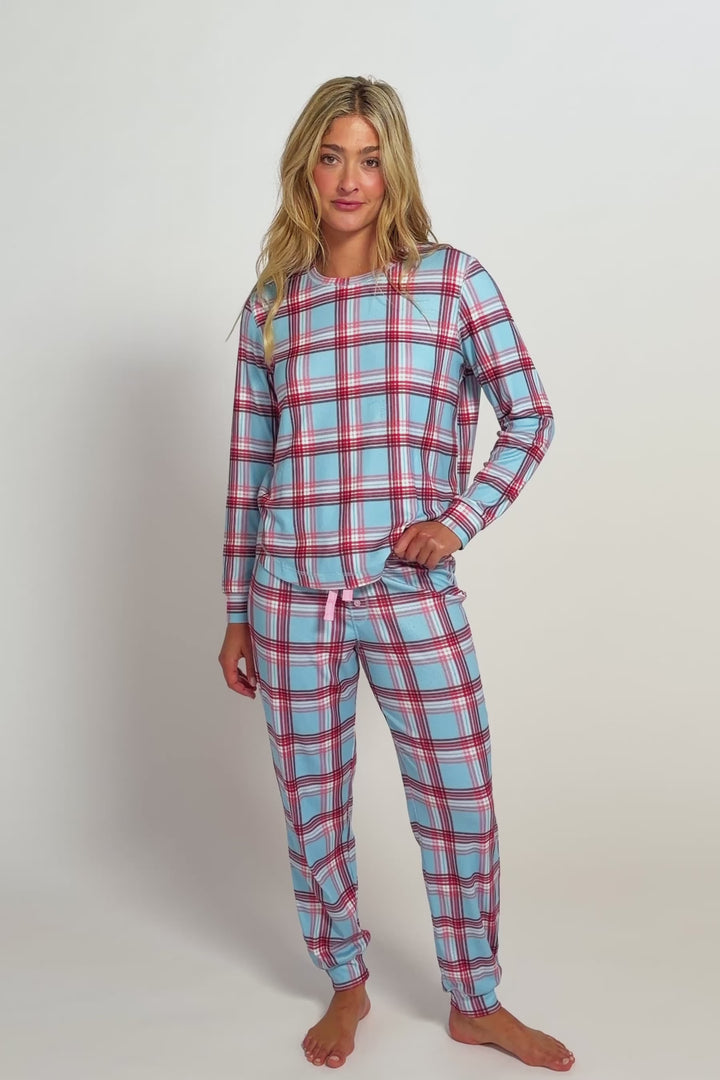 Plaid About You Blue & Red Plaid Print Long Sleeve Top