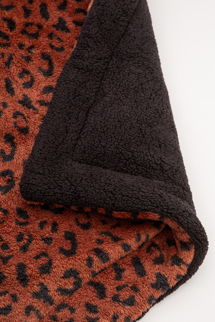 Bronze faux plush dog blanket is reversible to dark grey faux shearling back. Rolled in carry strap. (6889064890468)