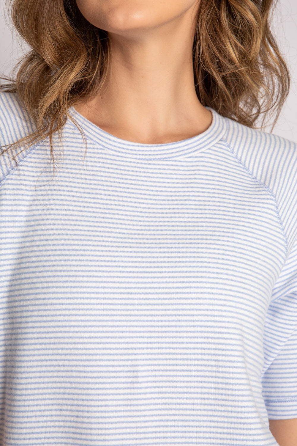 Blue striped short sleeve t-shirt. (7125194506340)