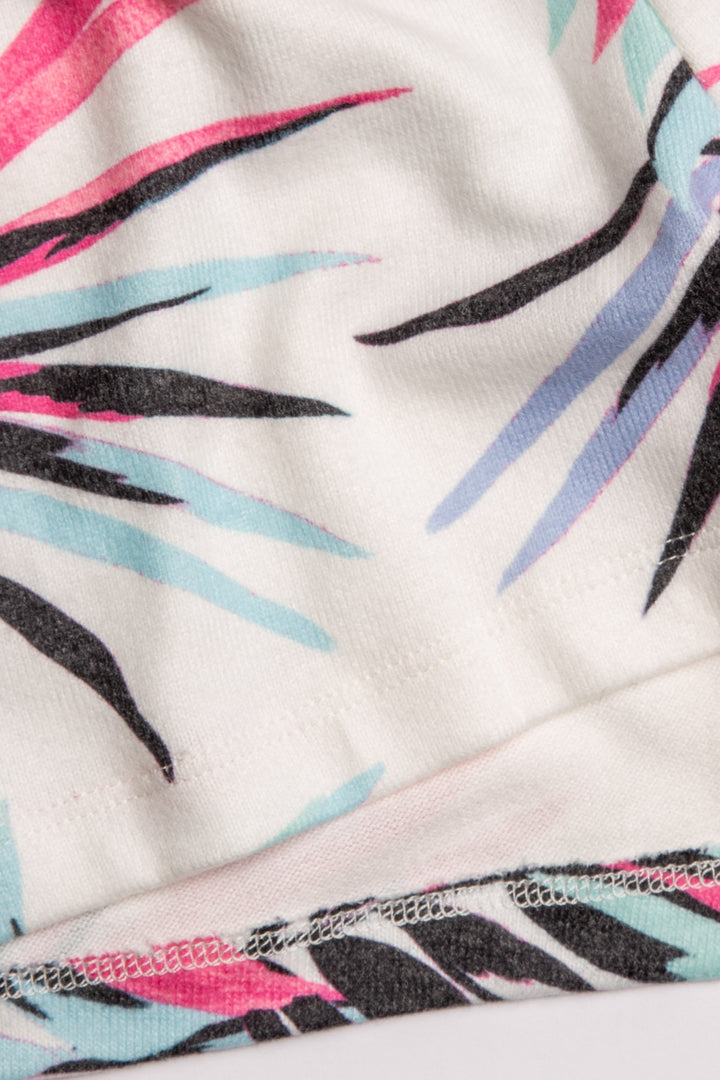 Mid-crop bralette top lounge short in spring tropical floral, on peachy jersey. (7125198897252)