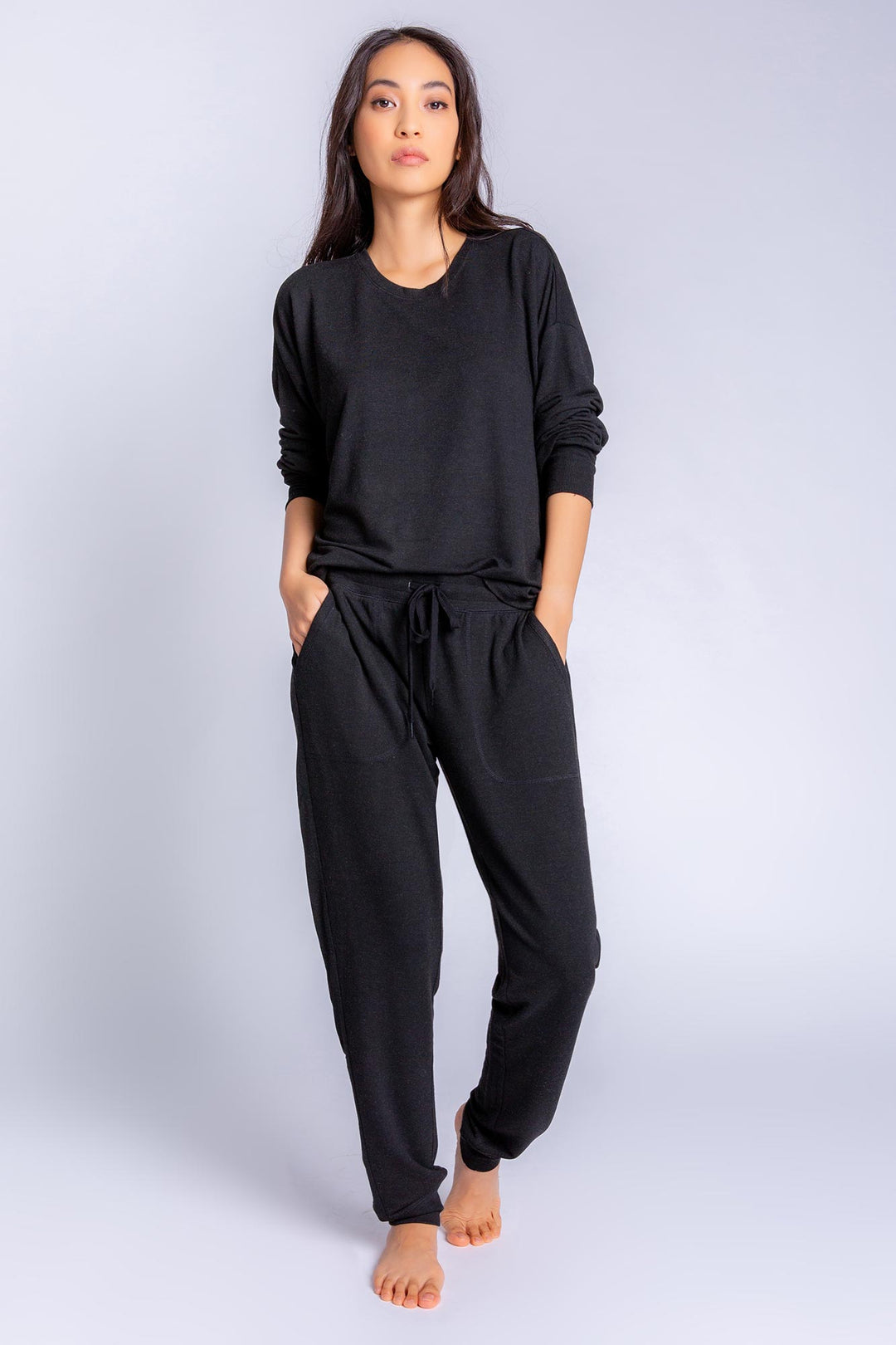 Women's Pajama Essentials Crew Shirt& Pants Set Black – P.J. Salvage