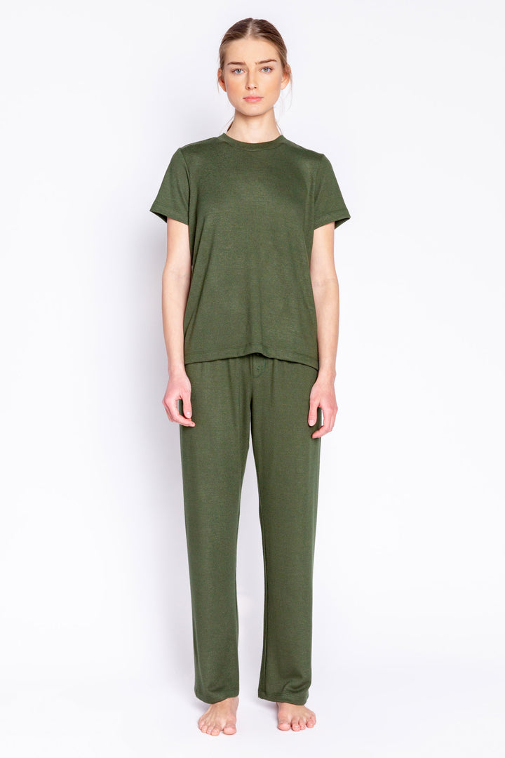 Pant and tee port lounge set in REPREVE® certified recycled fabric in ultra-fine jersey material. (6853540151396)