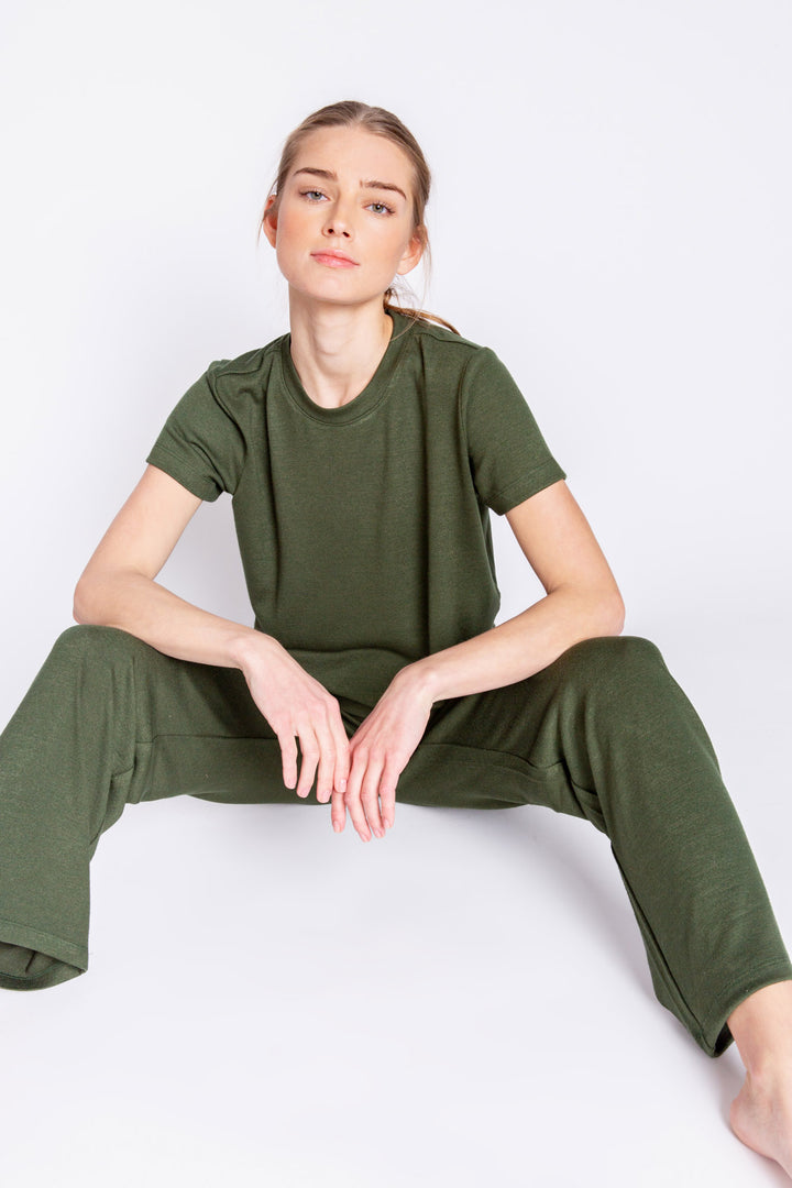 Pant and tee port lounge set in REPREVE® certified recycled fabric in ultra-fine jersey material. (6853540151396)