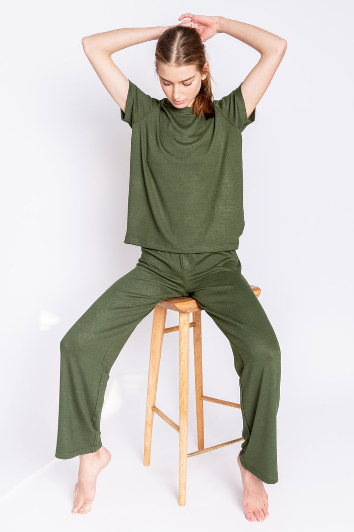 Pant and tee port lounge set in REPREVE® certified recycled fabric in ultra-fine jersey material. (6853540151396)