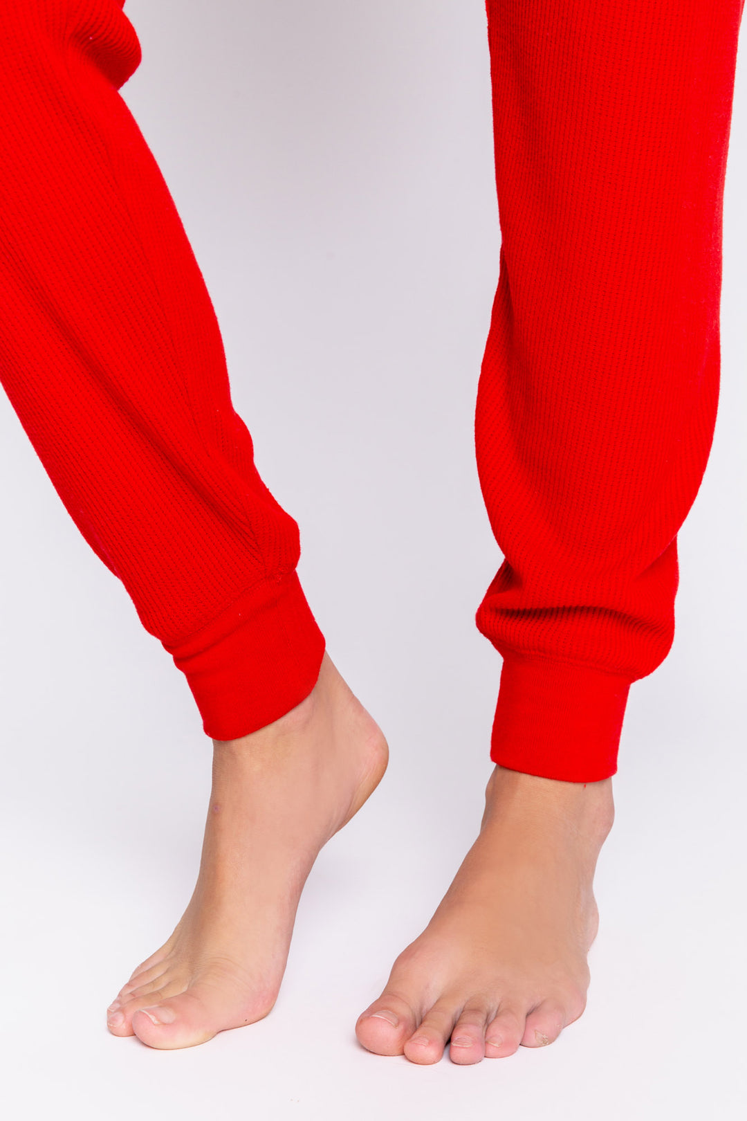 Henley top & jammie pant lounge set in soft 2x2 peachy rib in deep red. (6999663902820)