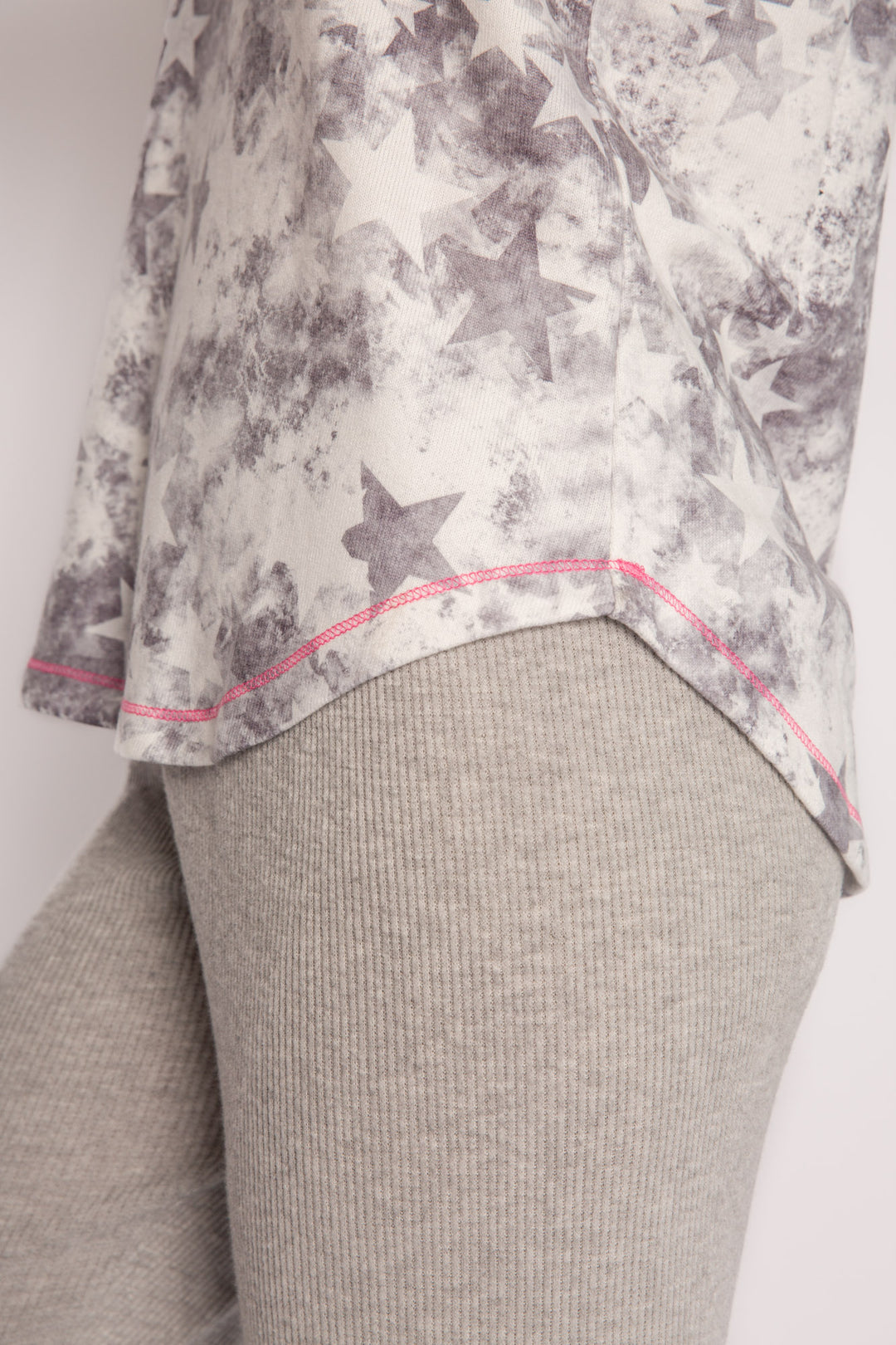 Scoop neck tank top with racer-back. Soft peachy jersey in ivory-black tie-dye star print. (7196189032548)