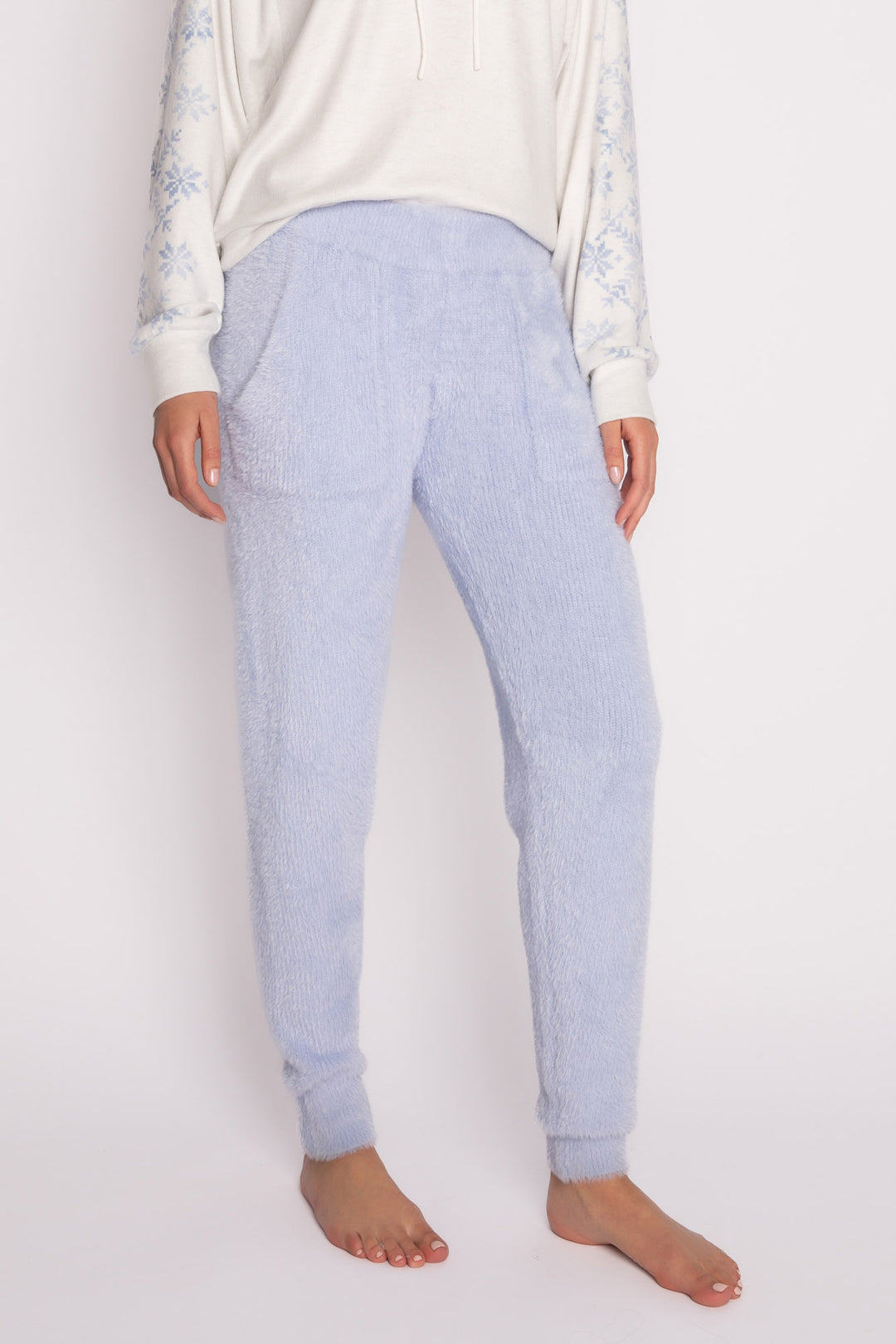 Light blue banded sweater-knit jogger pant with front pockets. (7231867748452)