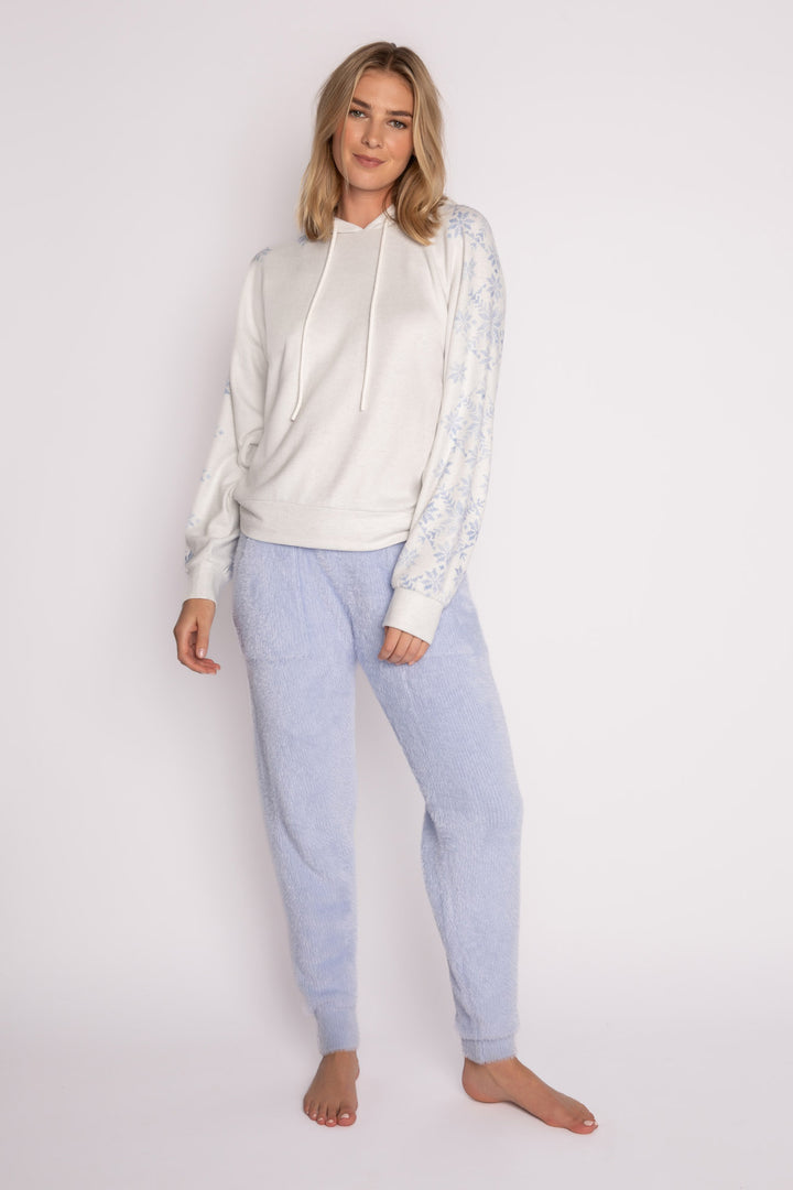Light blue banded sweater-knit jogger pant with front pockets. (7231867748452)