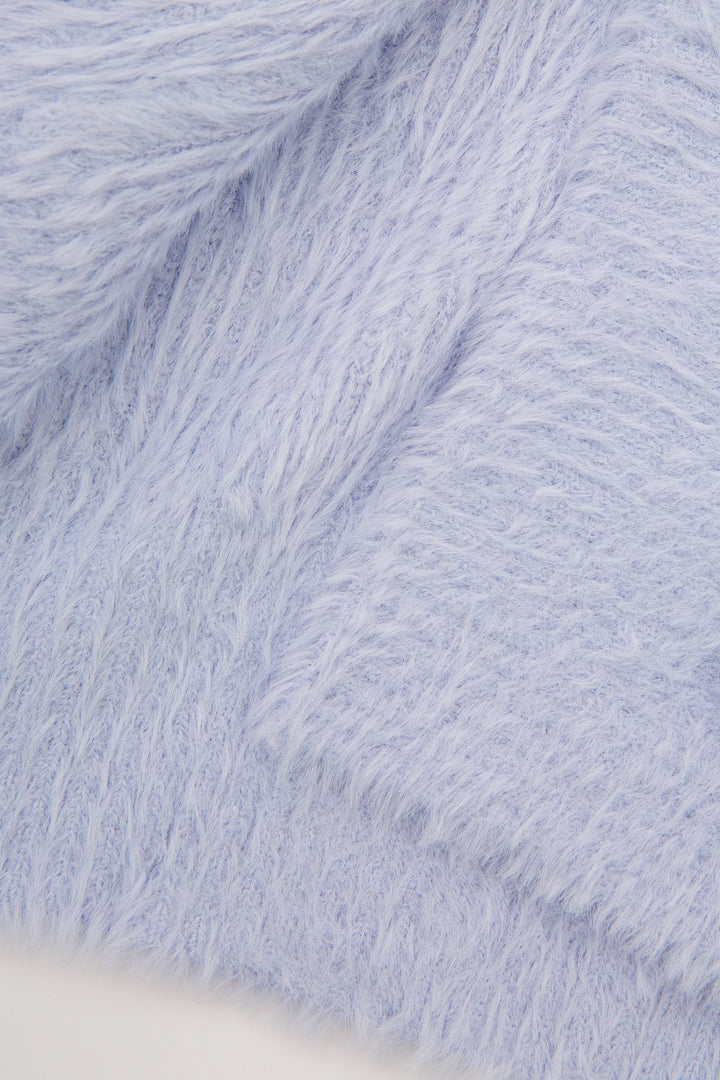 Light blue sweater-knit short with elastic waist, no tie. (7231867781220)