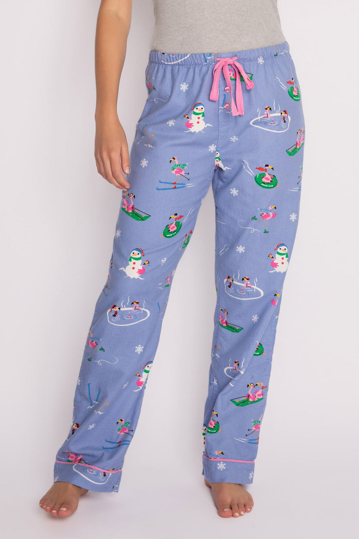 Peri flannel pajama pant in brushed cotton with pink flamingo & snowflake pattern. (7231869321316)