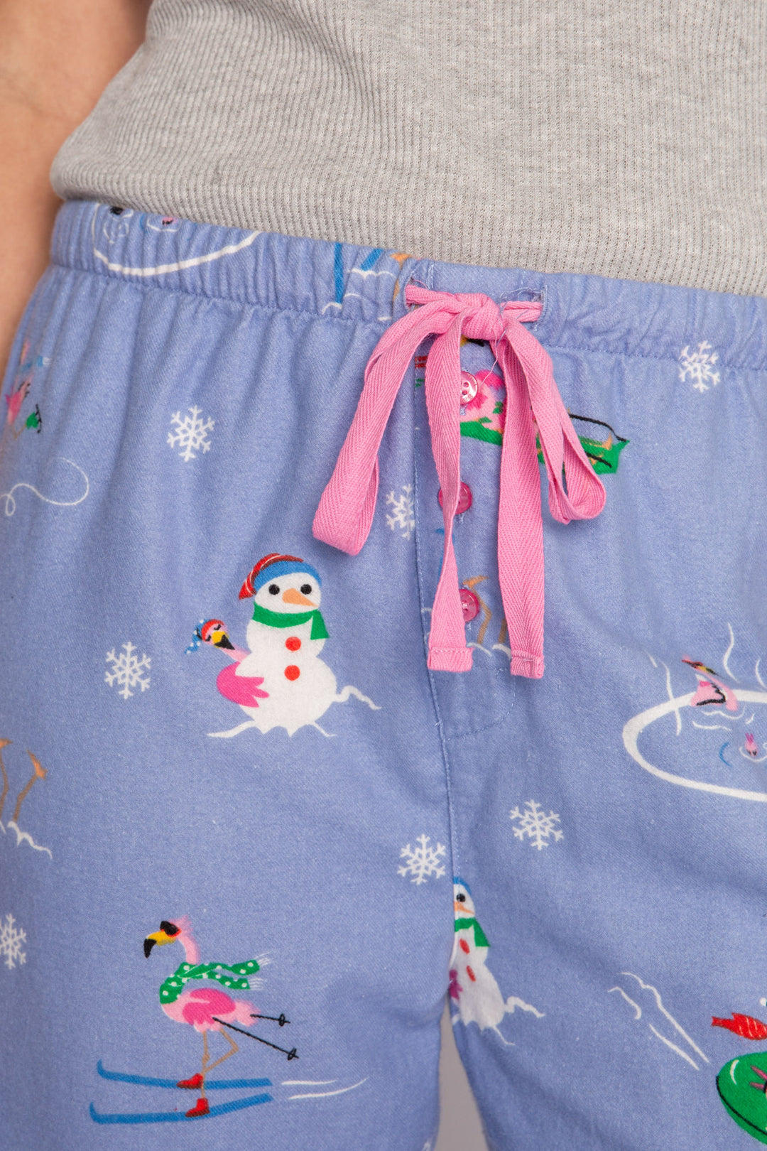 Peri flannel pajama pant in brushed cotton with pink flamingo & snowflake pattern. (7231869321316)