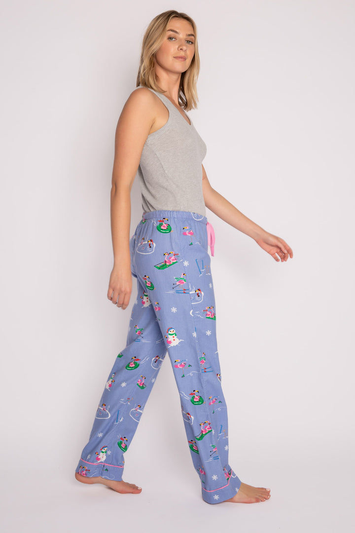 Peri flannel pajama pant in brushed cotton with pink flamingo & snowflake pattern. (7231869321316)